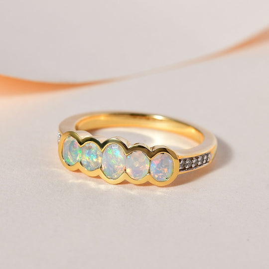 Natürlicher, äthiopischer Welo Opal Ring, 925 Silber Gelbgold Vermeil (Größe 18.00) ca. 1.20 ct
