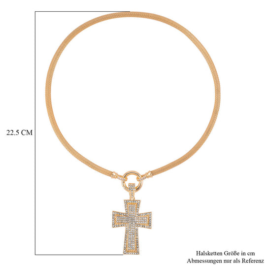 Kreuz Weiße Kristall Halskette, ca. 50 cm