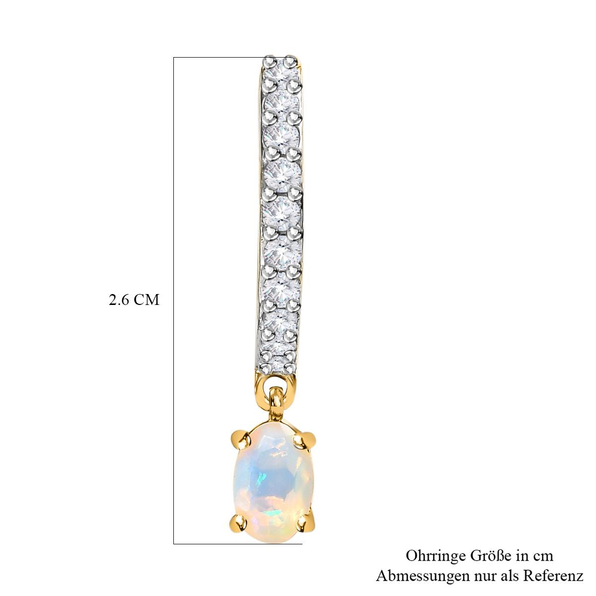 Natürlicher, äthiopischer Welo Opal, weißer Zirkon Ohrringe, 925 Silber vergoldet ca. 1.31 ct