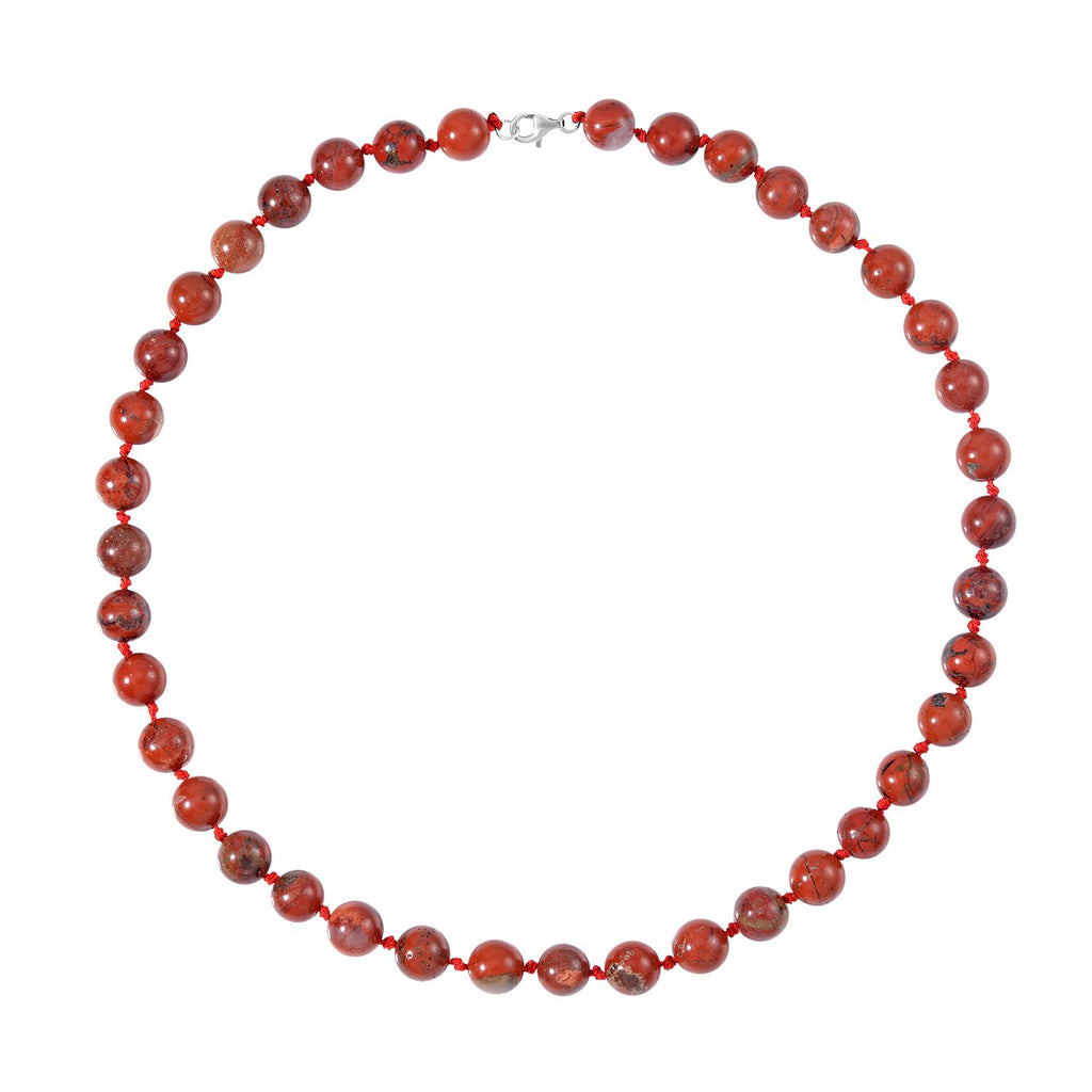 Roter Jaspis Halskette, (9-11mm), ca. 50 cm, 925 Silber, ca. 276.50 ct