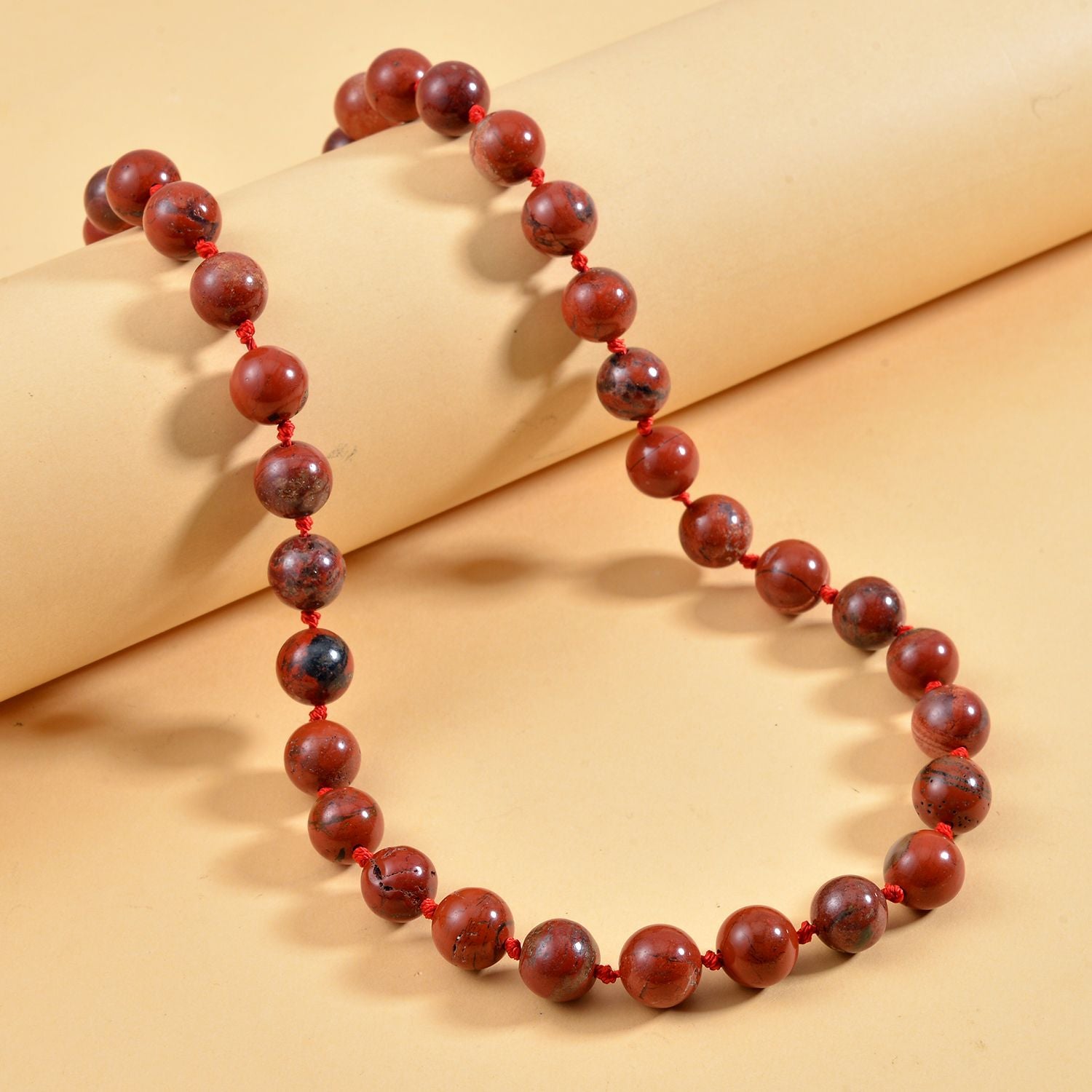 Roter Jaspis Halskette, (9-11mm), ca. 50 cm, 925 Silber, ca. 276.50 ct