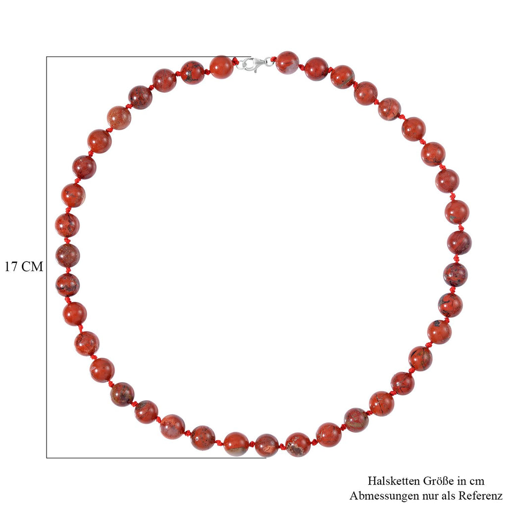 Roter Jaspis Halskette, (9-11mm), ca. 50 cm, 925 Silber, ca. 276.50 ct