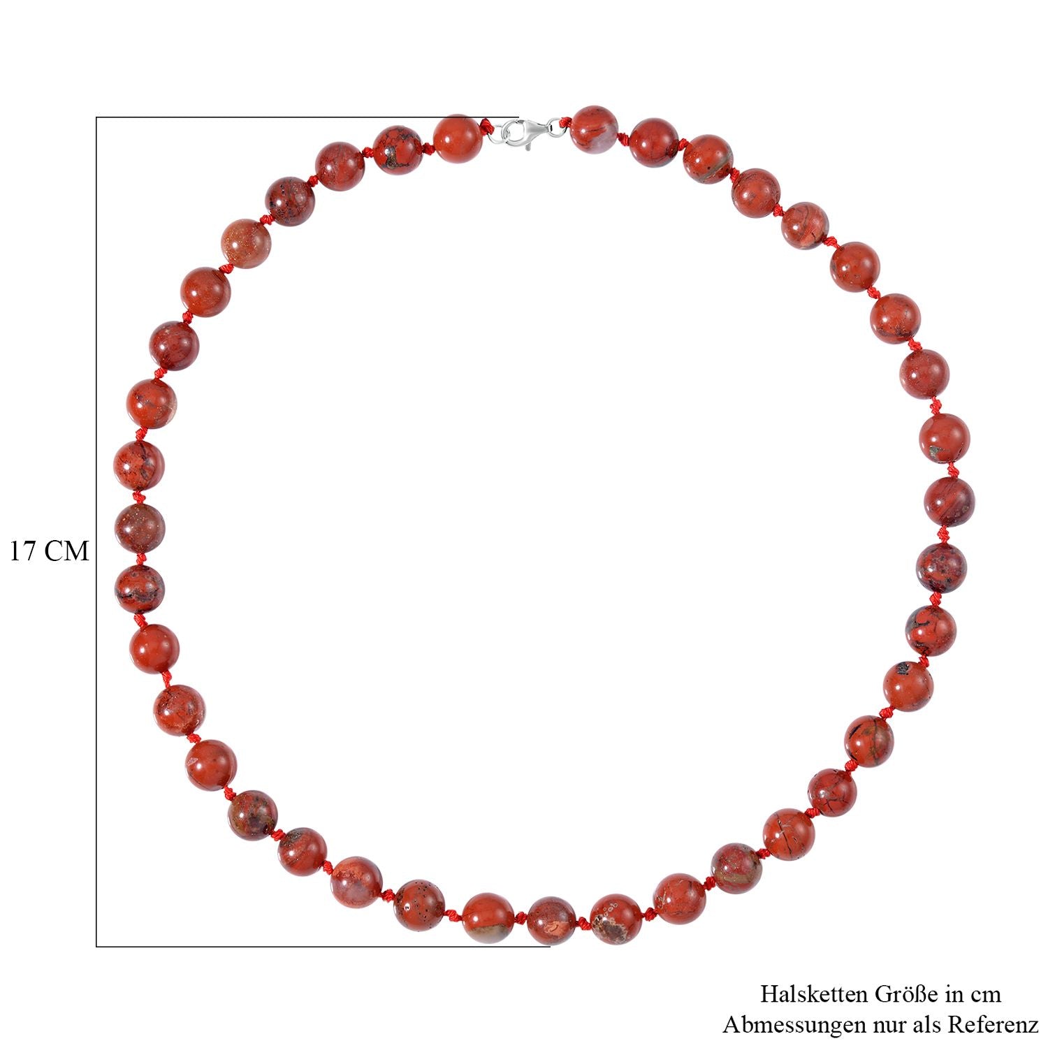 Roter Jaspis Halskette, (9-11mm), ca. 50 cm, 925 Silber, ca. 276.50 ct