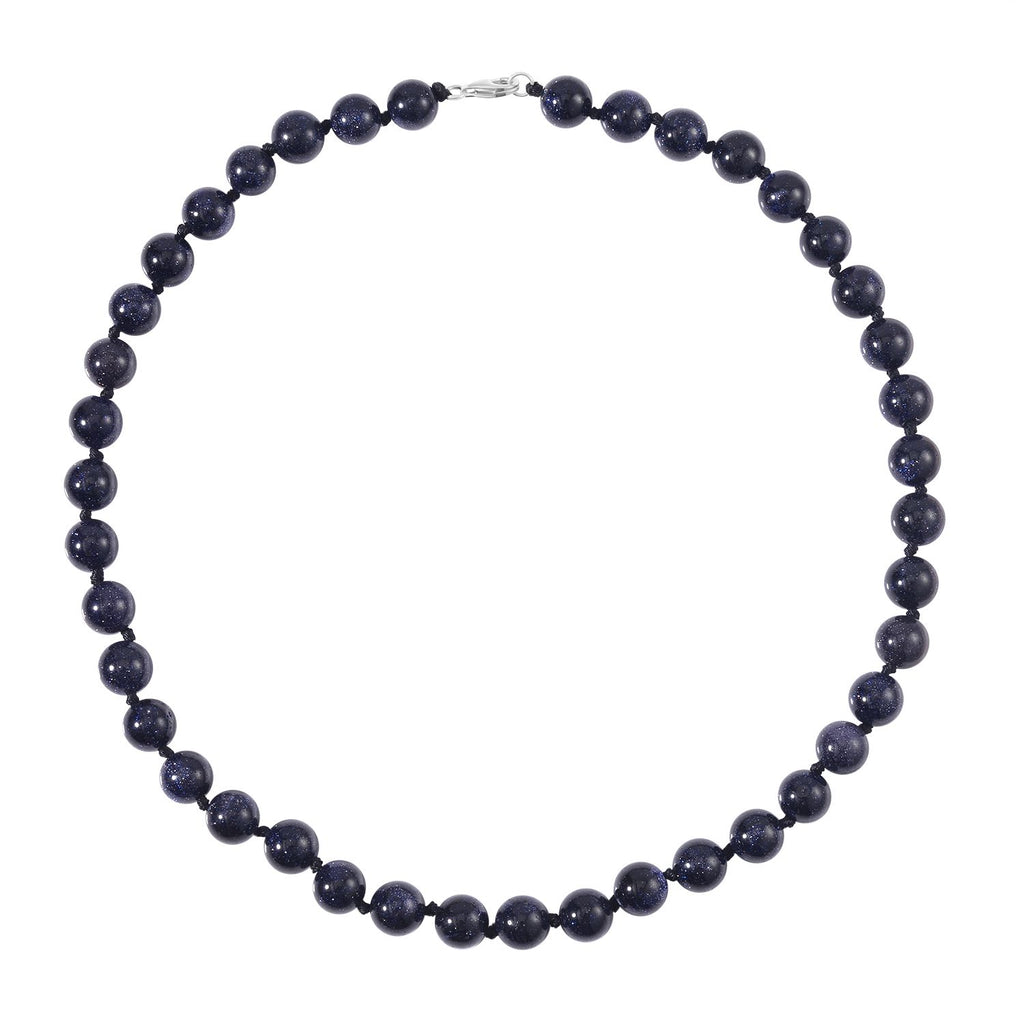 Blauer Sandstein Halskette, (9-11mm), ca. 50 cm, 925 Silber, ca. 276.50 ct