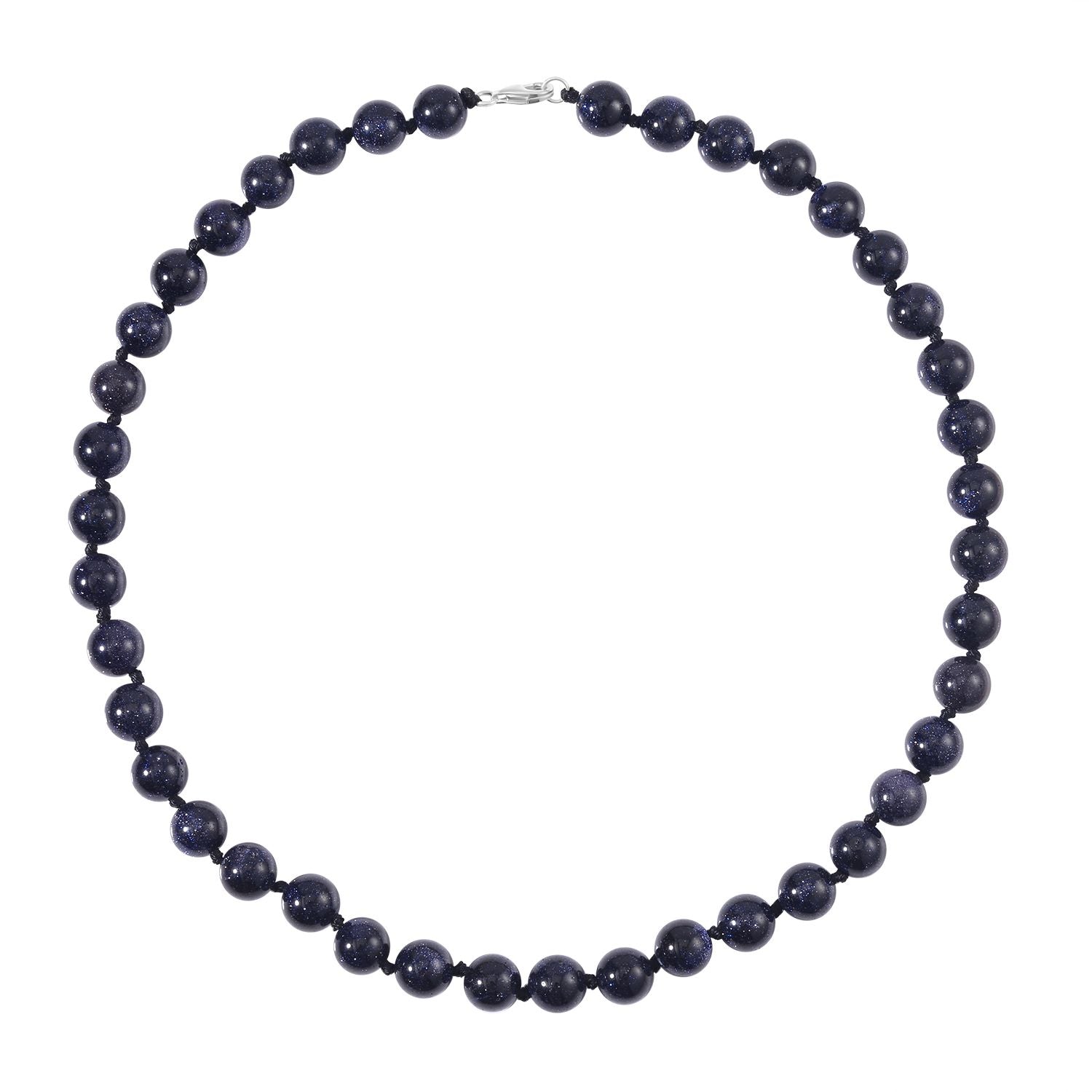 Blauer Sandstein Halskette, (9-11mm), ca. 50 cm, 925 Silber, ca. 276.50 ct