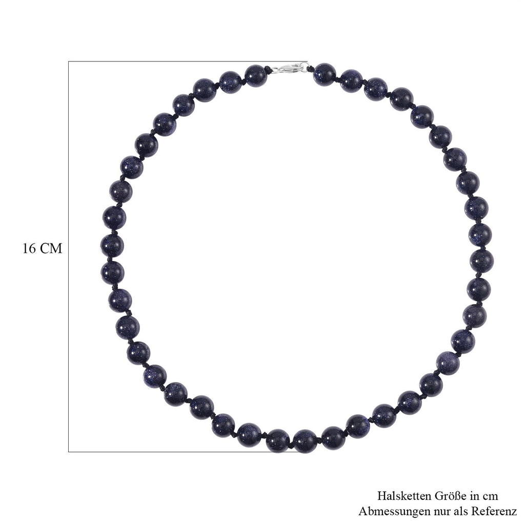Blauer Sandstein Halskette, (9-11mm), ca. 50 cm, 925 Silber, ca. 276.50 ct