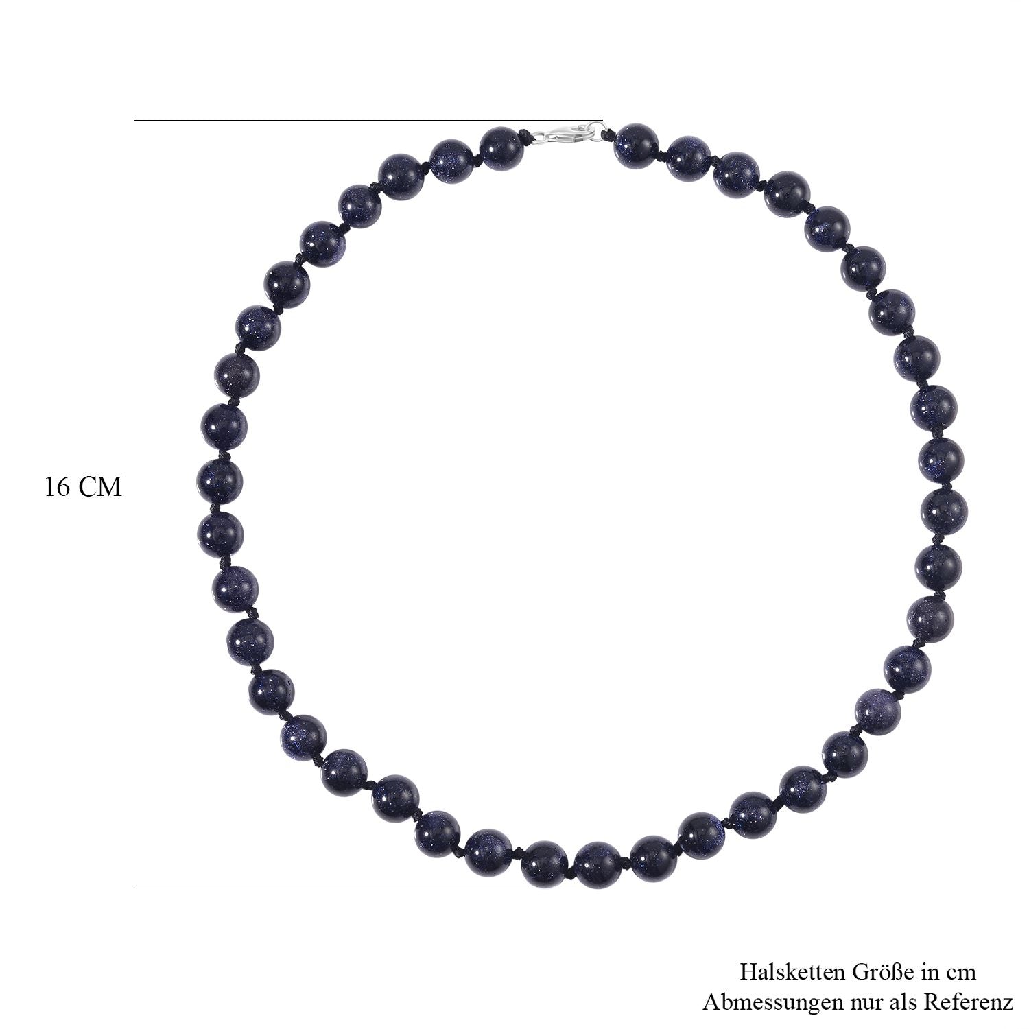 Blauer Sandstein Halskette, (9-11mm), ca. 50 cm, 925 Silber, ca. 276.50 ct