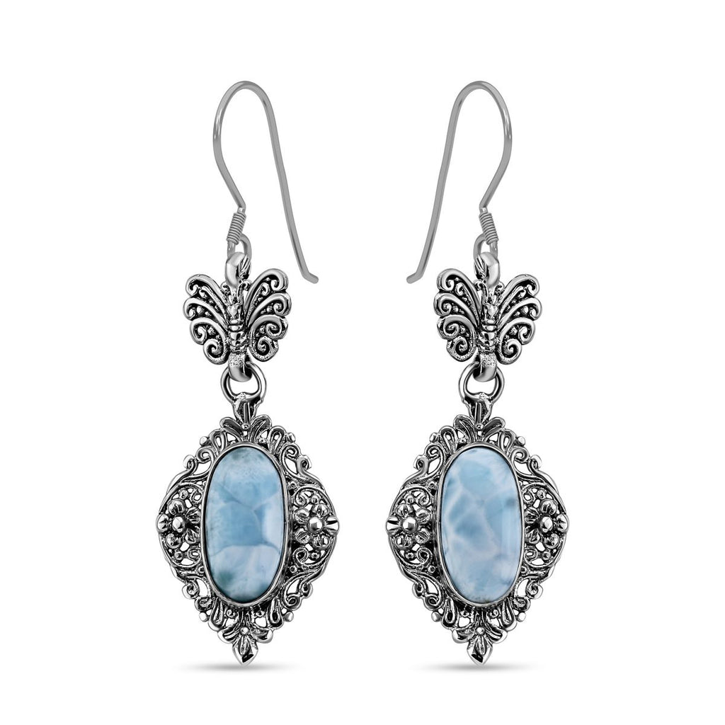 Royal Bali - Larimar Ohrringe, 925 Silber, ca. 12.07 ct
