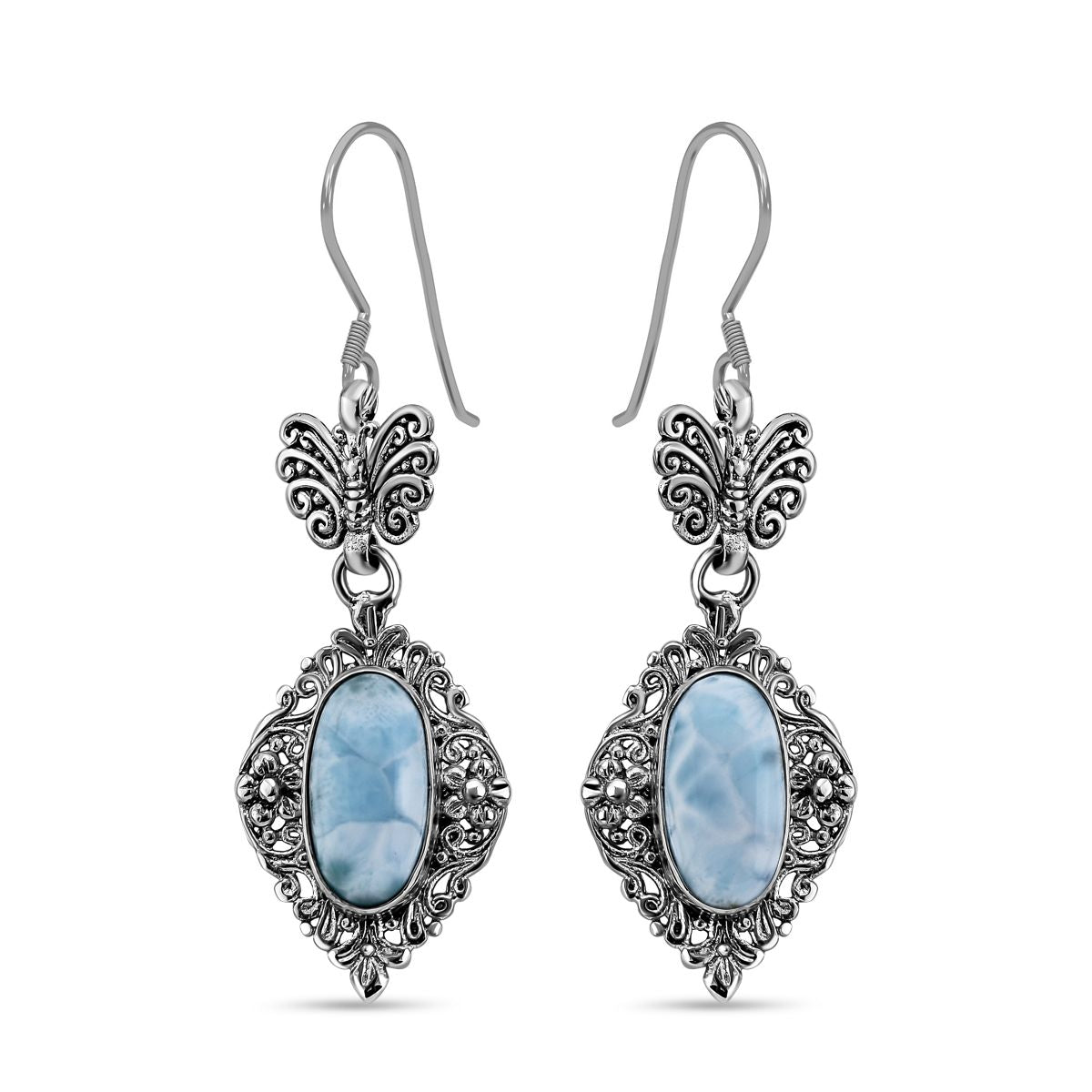 Royal Bali - Larimar Ohrringe, 925 Silber, ca. 12.07 ct