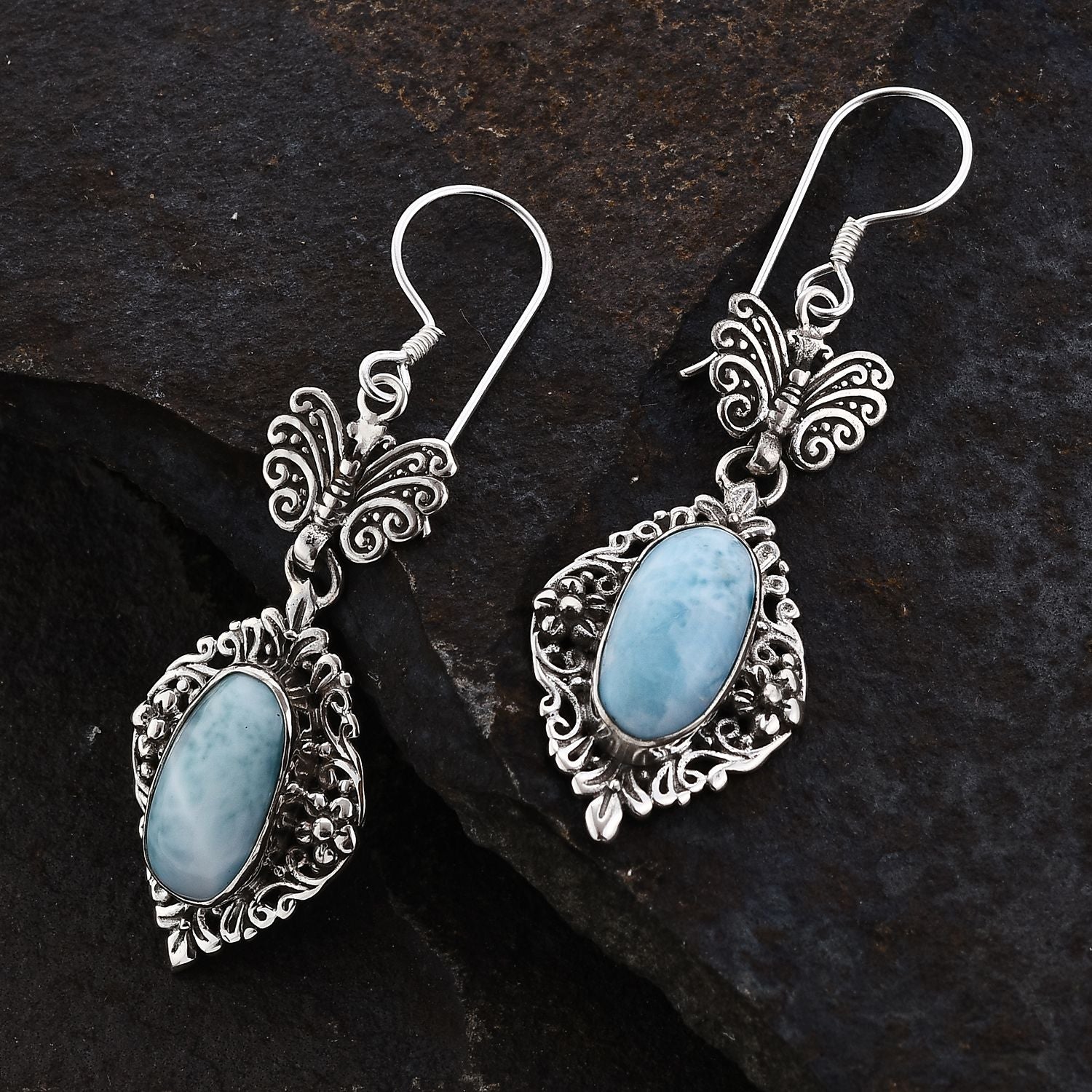 Royal Bali - Larimar Ohrringe, 925 Silber, ca. 12.07 ct
