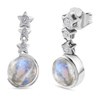 AA Premium Regenbogen Mondstein, Weißer Zirkon Ohrringe 925 Silber platiniert ca. 4,46 ct.