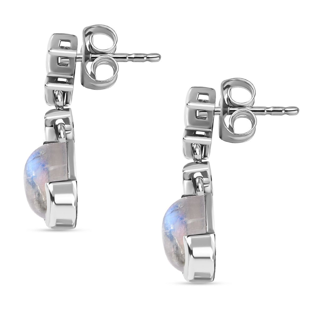 AA Premium Regenbogen Mondstein, Weißer Zirkon Ohrringe 925 Silber platiniert ca. 4,46 ct.