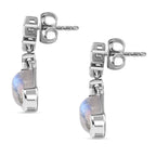 AA Premium Regenbogen Mondstein, Weißer Zirkon Ohrringe 925 Silber platiniert ca. 4,46 ct.