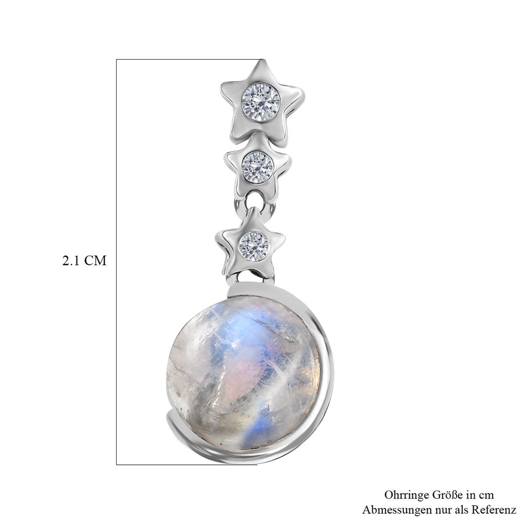 AA Premium Regenbogen Mondstein, Weißer Zirkon Ohrringe 925 Silber platiniert ca. 4,46 ct.