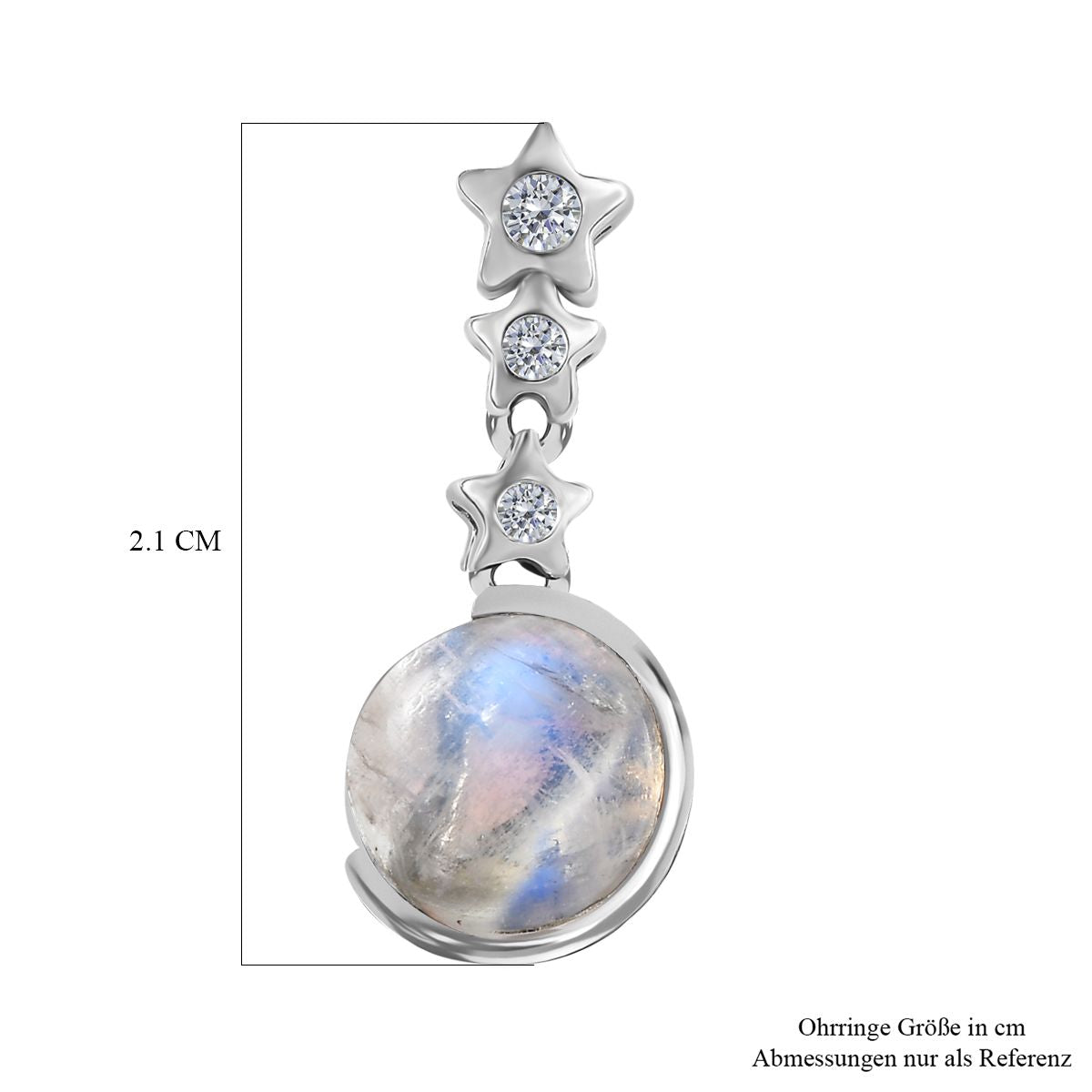 AA Premium Regenbogen Mondstein, Weißer Zirkon Ohrringe 925 Silber platiniert ca. 4,46 ct.