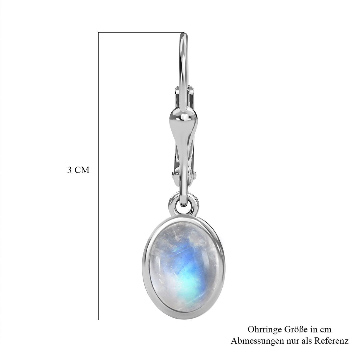 Premium Regenbogen Mondstein Ohrringe, 925 Silber platiniert ca. 3.89 ct
