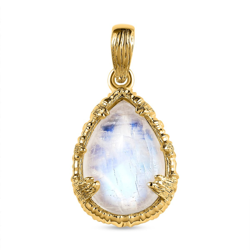 AA Premium Regenbogen Mondstein Anhänger, 925 Silber Gelbgold Vermeil, ca., Mond und Stern muster 5.78 ct
