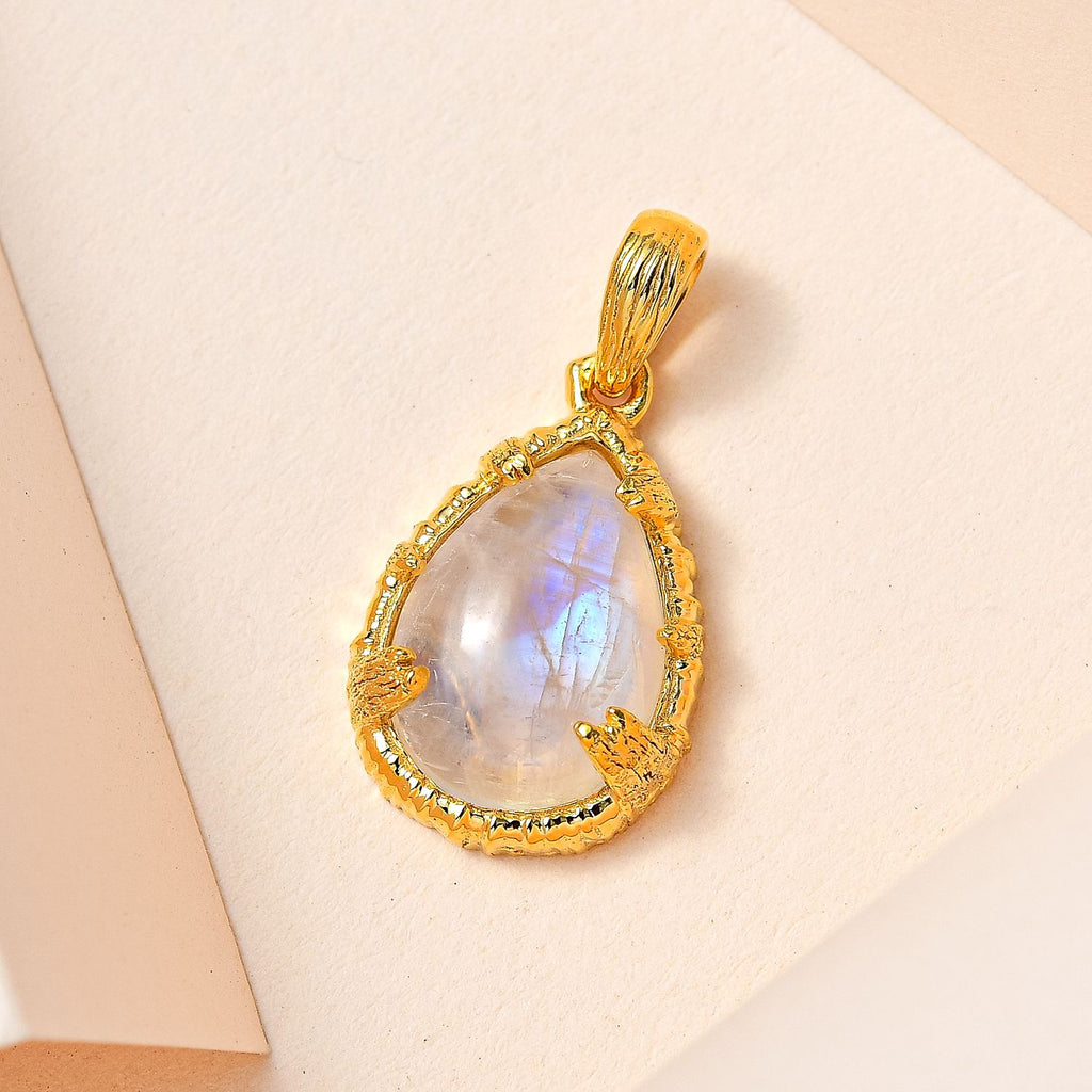 AA Premium Regenbogen Mondstein Anhänger, 925 Silber Gelbgold Vermeil, ca., Mond und Stern muster 5.78 ct