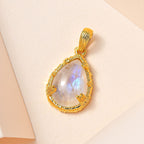 AA Premium Regenbogen Mondstein Anhänger, 925 Silber Gelbgold Vermeil, ca., Mond und Stern muster 5.78 ct