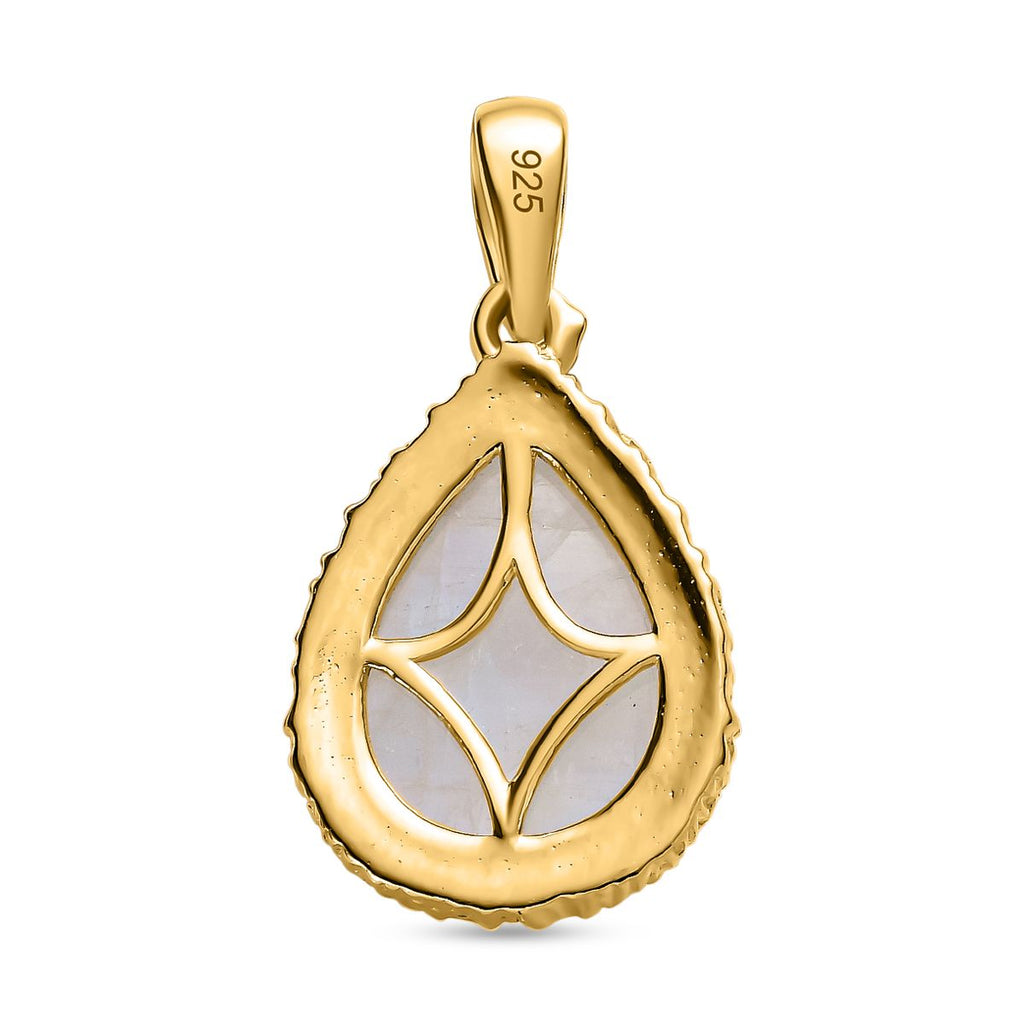 AA Premium Regenbogen Mondstein Anhänger, 925 Silber Gelbgold Vermeil, ca., Mond und Stern muster 5.78 ct