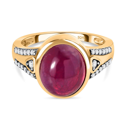 AA Afrikanischer Rubin (Fissure gefüllt), weißer Zirkon Ring, 925 Silber Gelbgold Vermeil (Größe 18.00) ca. 5.65 ct