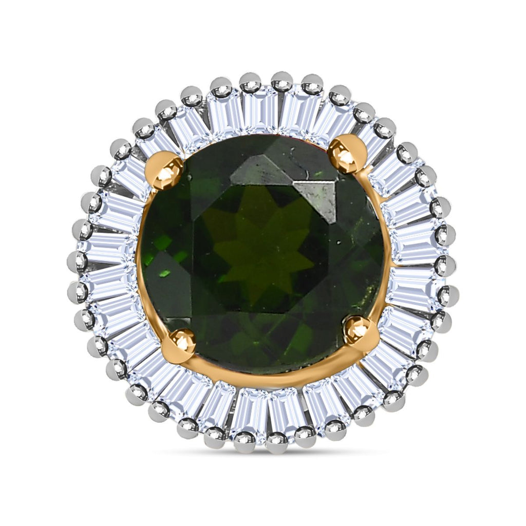AAA Natürlicher Chromdiopsid, Weißer Diamant Anhänger, 375 Gold ca. 1.04 ct