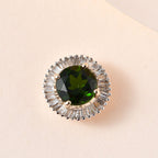 AAA Natürlicher Chromdiopsid, Weißer Diamant Anhänger, 375 Gold ca. 1.04 ct