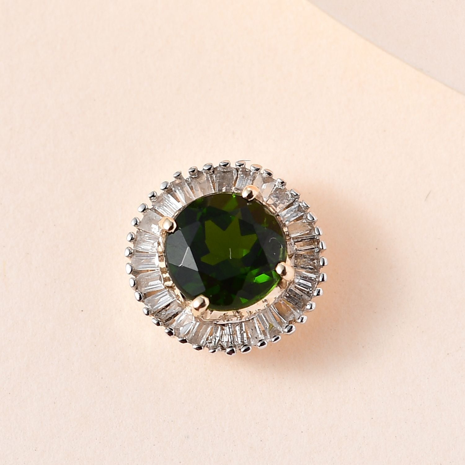 AAA Natürlicher Chromdiopsid, Weißer Diamant Anhänger, 375 Gold ca. 1.04 ct