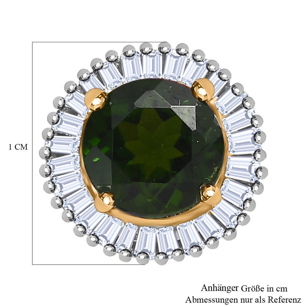 AAA Natürlicher Chromdiopsid, Weißer Diamant Anhänger, 375 Gold ca. 1.04 ct