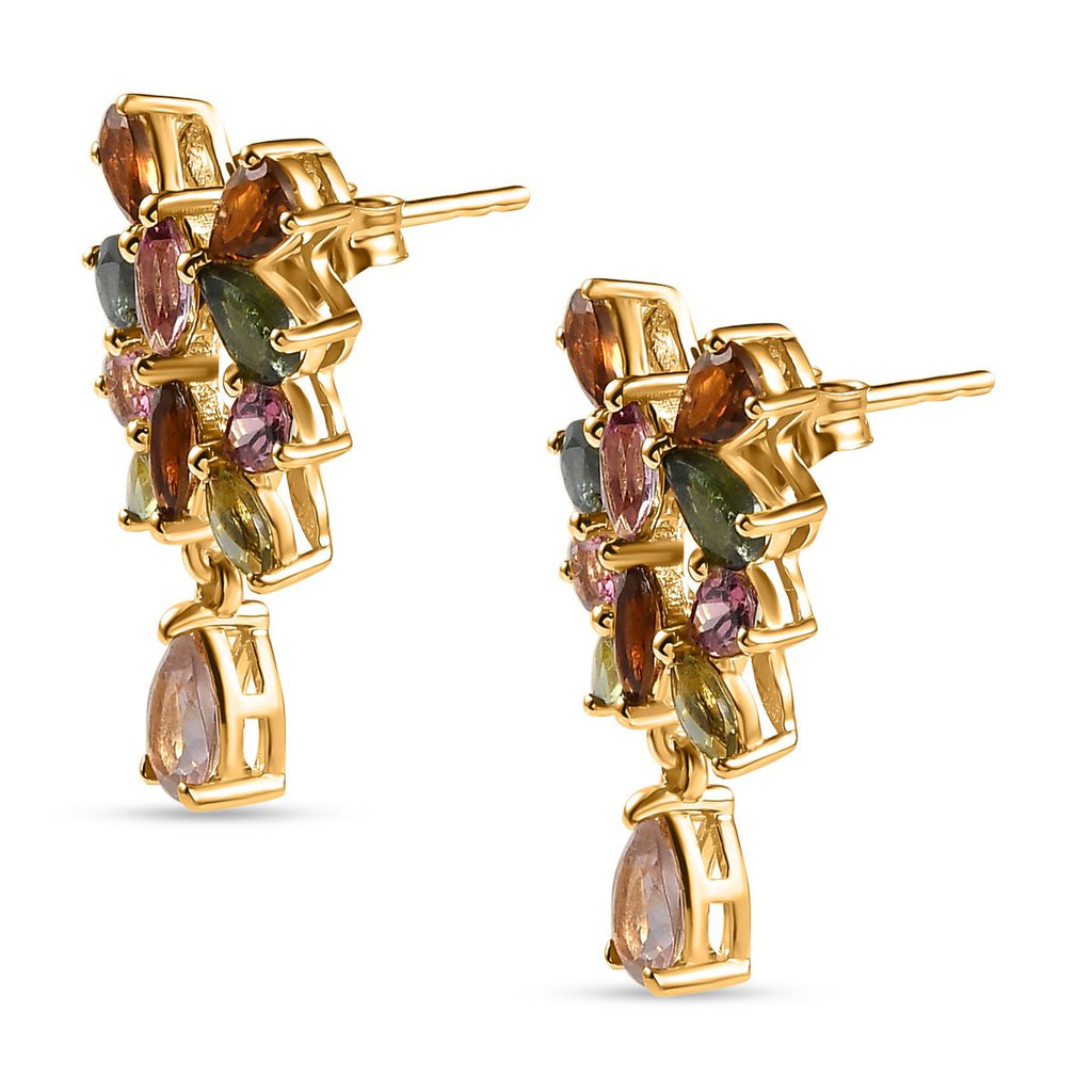 GP Italianische Garten Kollektion - Mehrfarbige-Turmalin Ohrringe, 925 Silber Gelbgold Vermeil, ca. 4.02 ct