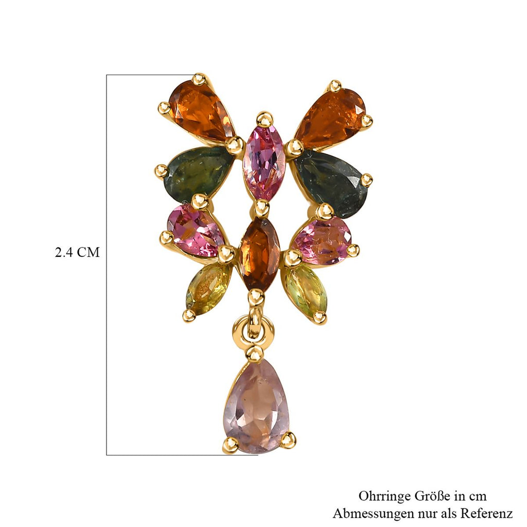 GP Italianische Garten Kollektion - Mehrfarbige-Turmalin Ohrringe, 925 Silber Gelbgold Vermeil, ca. 4.02 ct