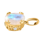 Premium Regenbogen Mondstein, weißer Zirkon Anhänger, 925 Silber vergoldet, ca. 4.87 ct