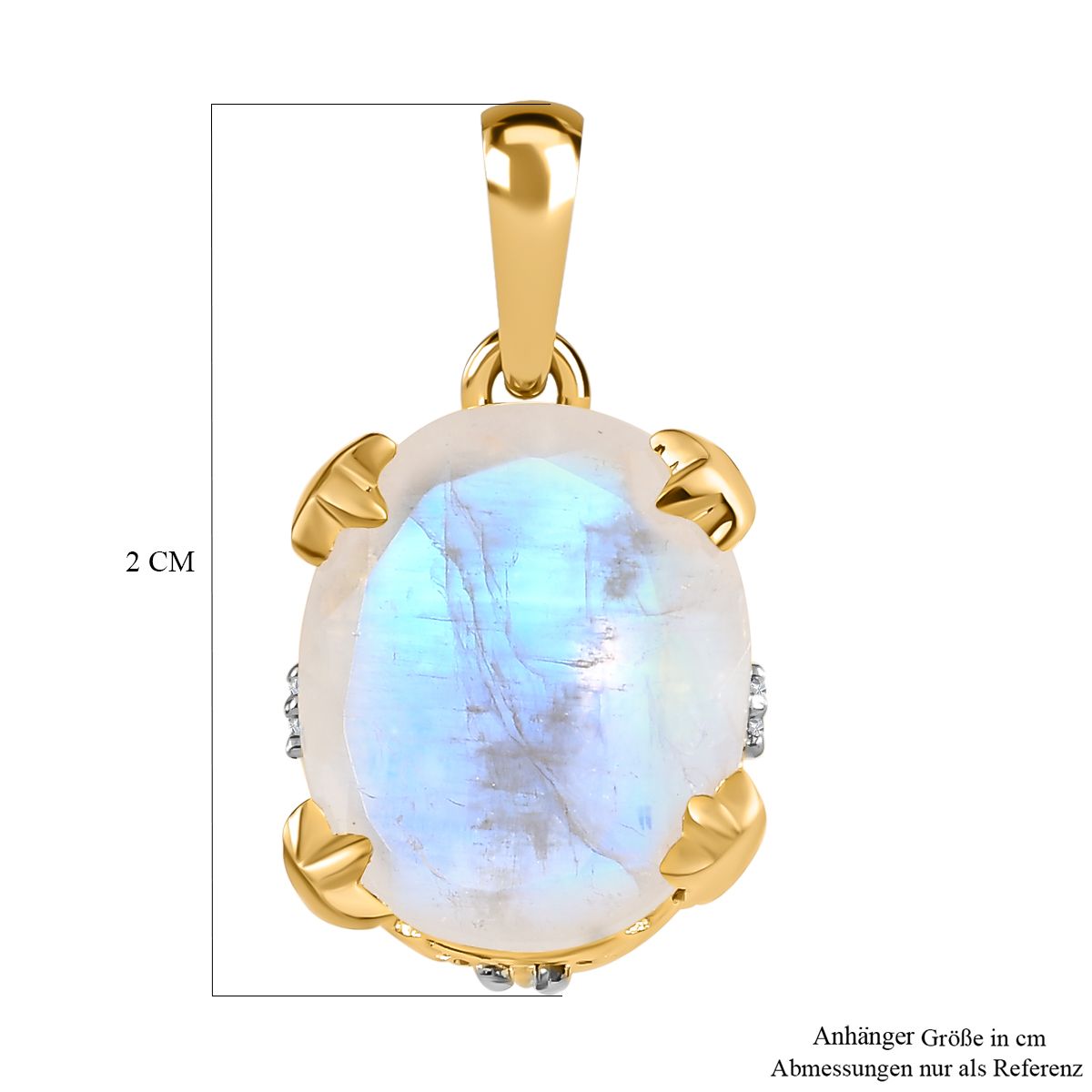 Premium Regenbogen Mondstein, weißer Zirkon Anhänger, 925 Silber vergoldet, ca. 4.87 ct