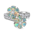 Natürlicher, äthiopischer Welo Opal, weißer Zirkon Ring, 925 Silber platiniert (Größe 17.00) ca. 2.00 ct