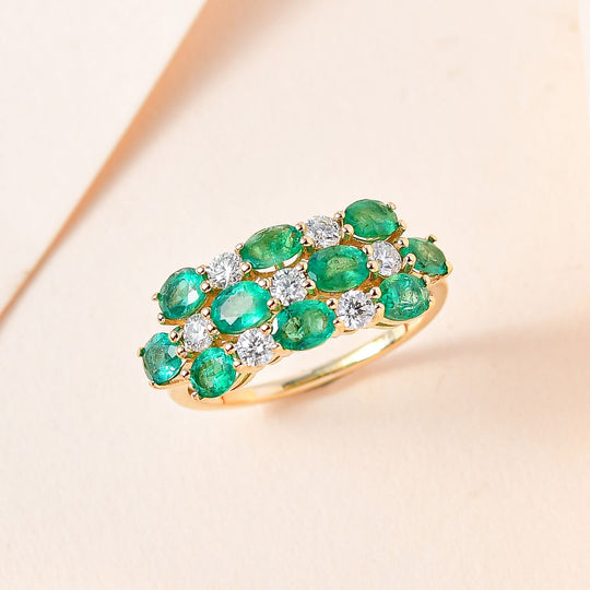 AAA Kagem sambischer Smaragd und Moissanit Ring, 375 Gold , ca. 2.15 ct
