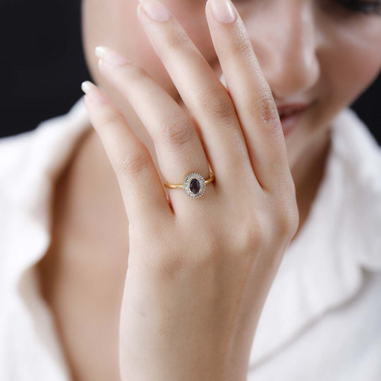 AA Lavendel-Spinell, weißer Diamant Ring, 925 Silber Gelbgold Vermeil, (Größe 19.00) ca. 0.70 ct