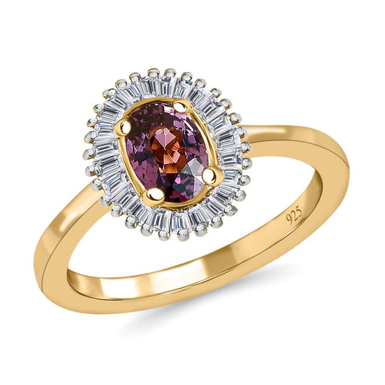 AA Lavendel-Spinell, weißer Diamant Ring, 925 Silber Gelbgold Vermeil, (Größe 19.00) ca. 0.70 ct
