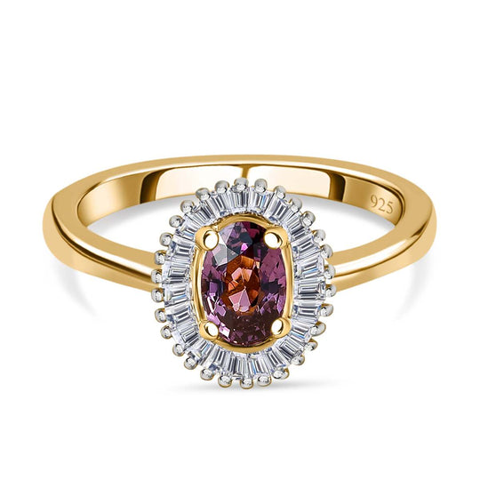 AA Lavendel-Spinell, weißer Diamant Ring, 925 Silber Gelbgold Vermeil, (Größe 19.00) ca. 0.70 ct
