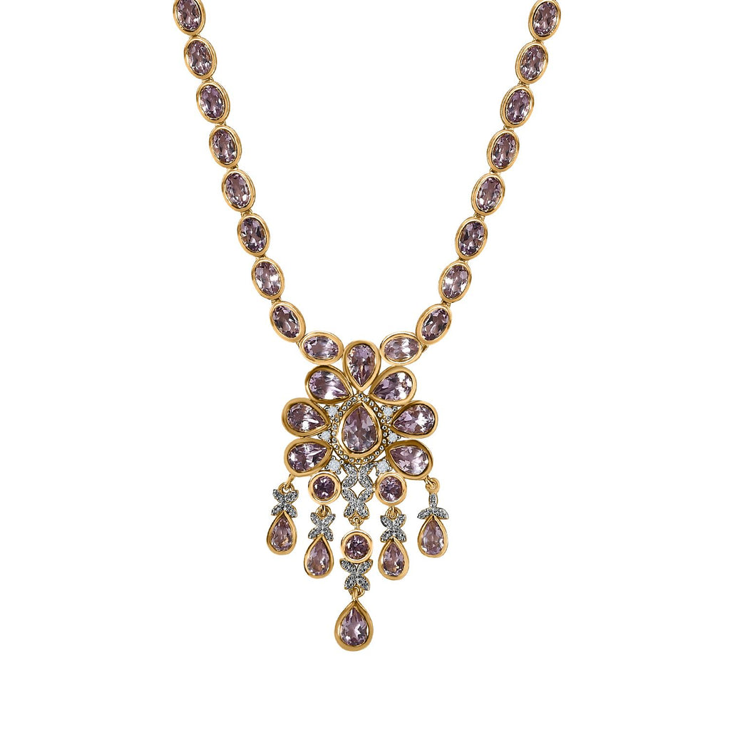 Rose De France Amethyst Halskette, ca. 45 cm, 925 Silber vergoldet, ca. 18.84 ct