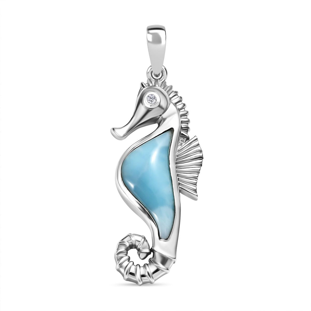 Larimar, weißer Zirkon Anhänger, 925 Silber platiniert, ca. 2.24 ct