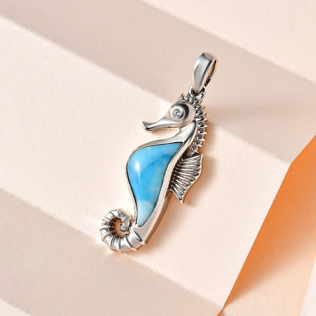 Larimar, weißer Zirkon Anhänger, 925 Silber platiniert, ca. 2.24 ct