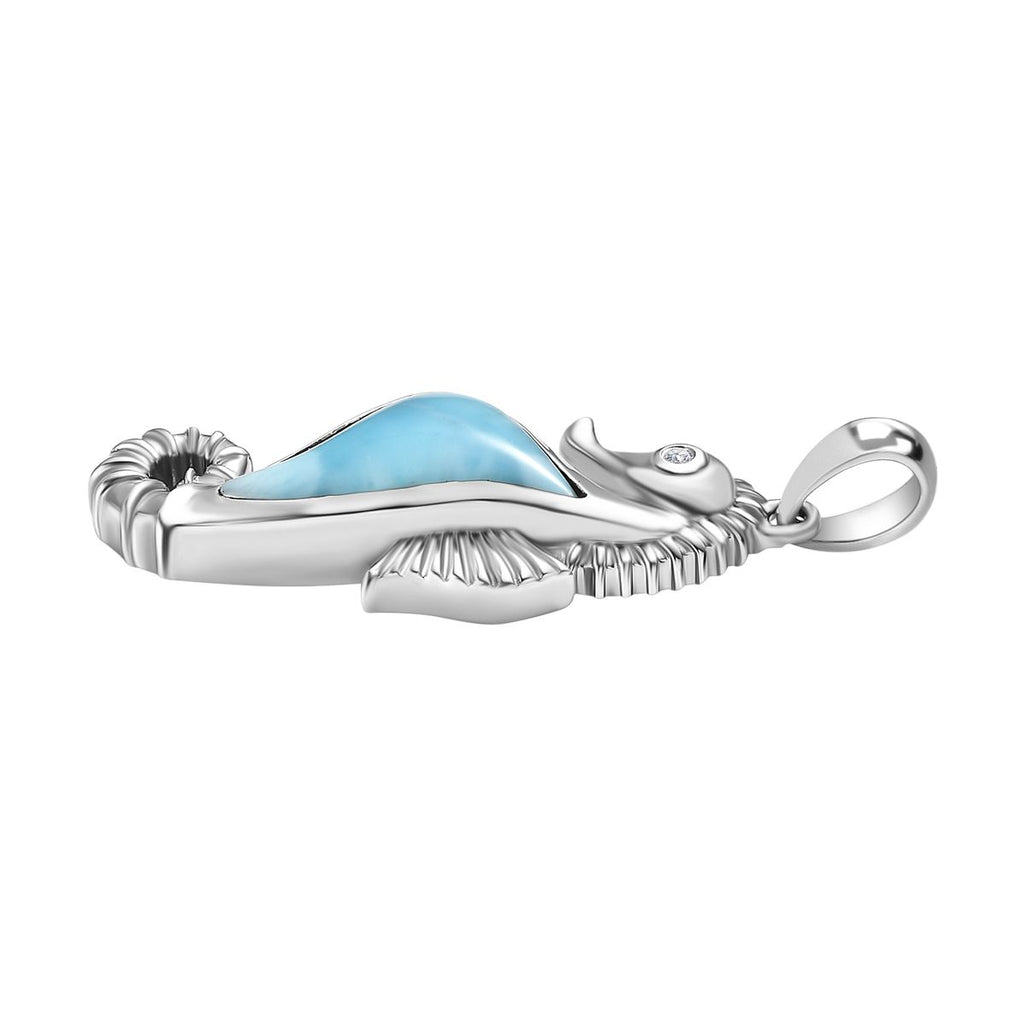 Larimar, weißer Zirkon Anhänger, 925 Silber platiniert, ca. 2.24 ct