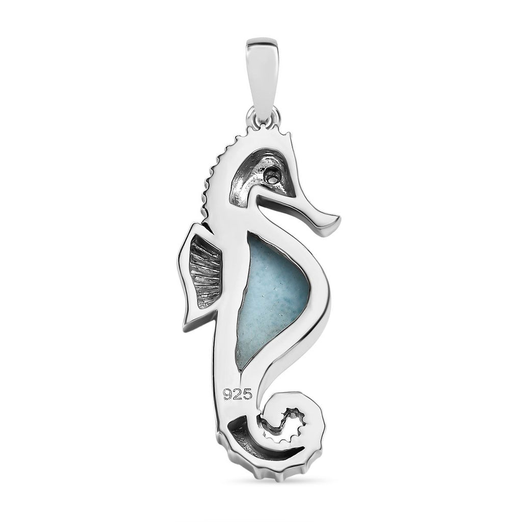 Larimar, weißer Zirkon Anhänger, 925 Silber platiniert, ca. 2.24 ct