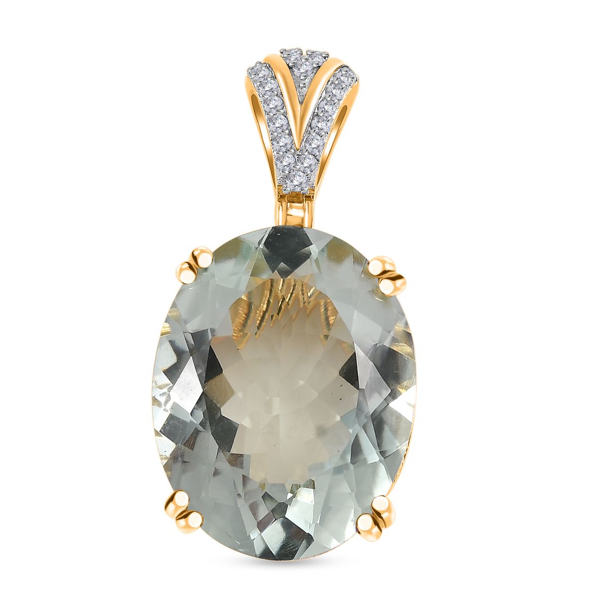 AA Prasiolith, weißer Zirkon Anhänger, 925 Silber Gelbgold Vermeil, ca. 29.17 ct