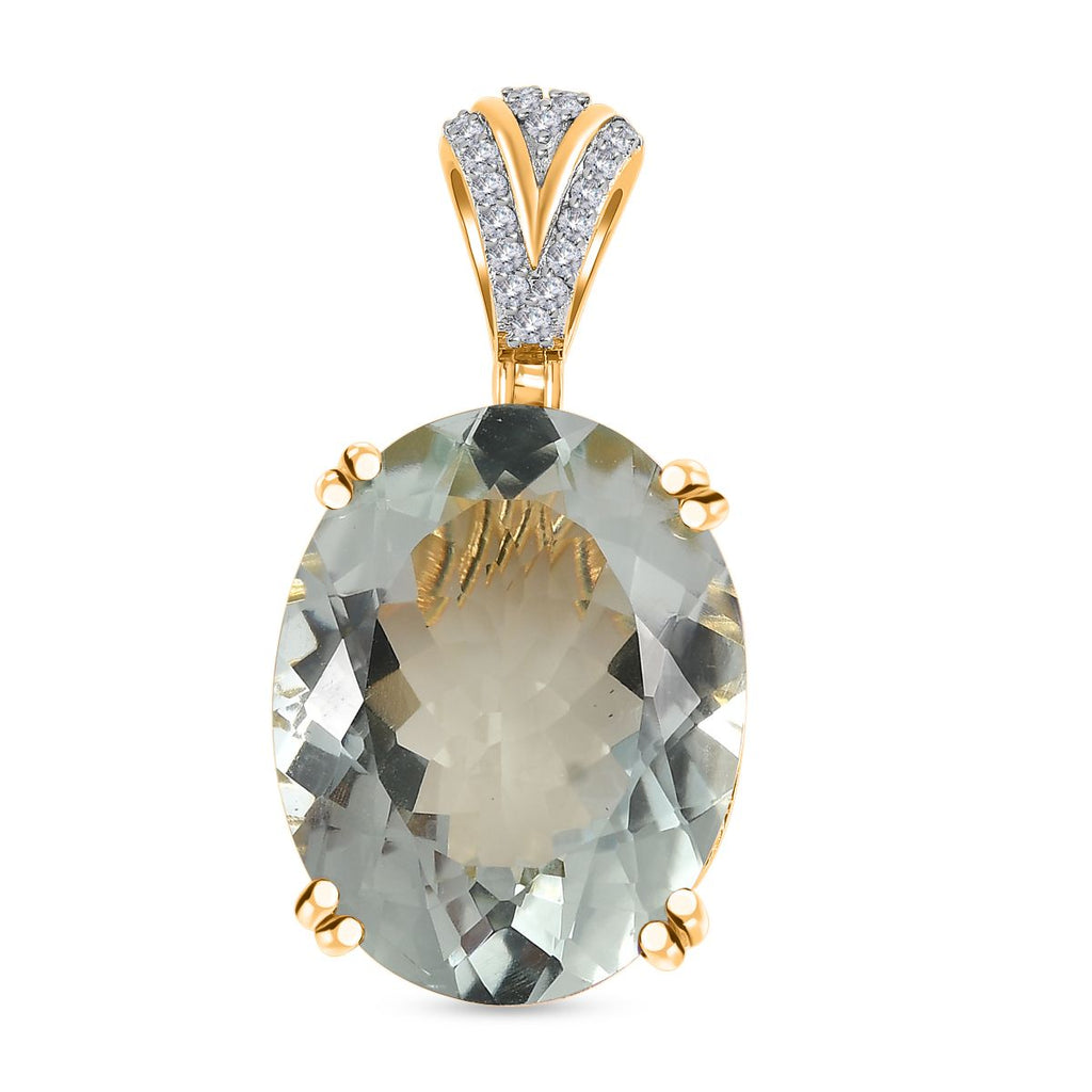 AA Prasiolith, weißer Zirkon Anhänger, 925 Silber Gelbgold Vermeil, ca. 29.17 ct