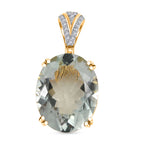 AA Prasiolith, weißer Zirkon Anhänger, 925 Silber Gelbgold Vermeil, ca. 29.17 ct