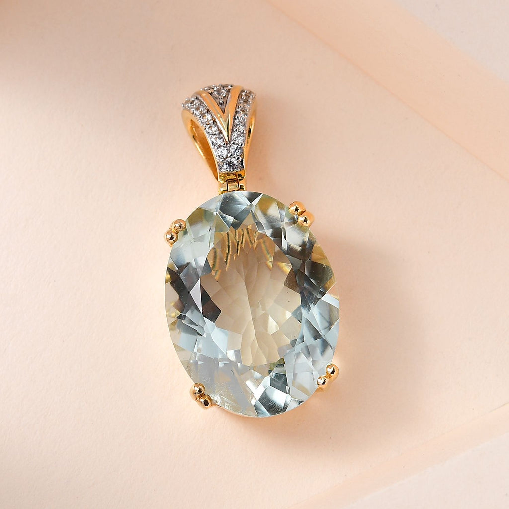 AA Prasiolith, weißer Zirkon Anhänger, 925 Silber Gelbgold Vermeil, ca. 29.17 ct