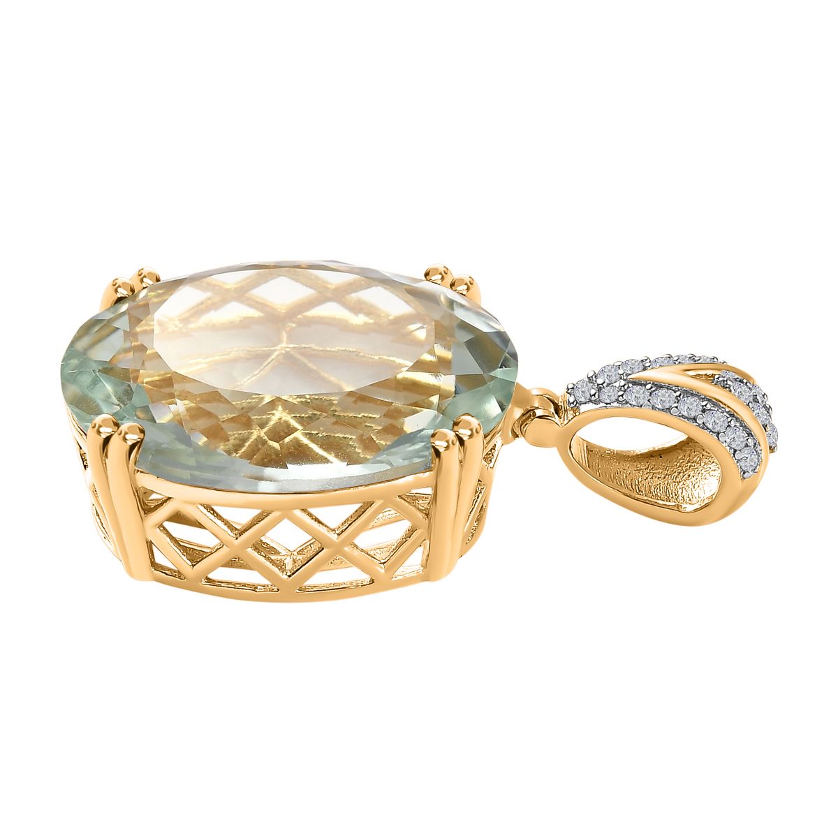 AA Prasiolith, weißer Zirkon Anhänger, 925 Silber Gelbgold Vermeil, ca. 29.17 ct