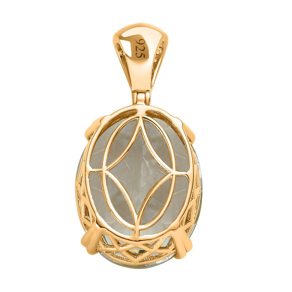 AA Prasiolith, weißer Zirkon Anhänger, 925 Silber Gelbgold Vermeil, ca. 29.17 ct