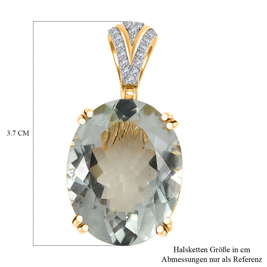AA Prasiolith, weißer Zirkon Anhänger, 925 Silber Gelbgold Vermeil, ca. 29.17 ct